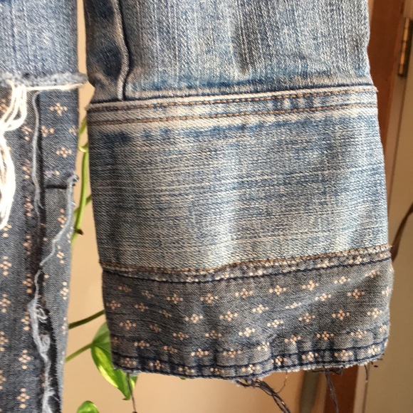 Upcycled patched fringed and frayed denim duster jean jacket - Picture 9 of 16
